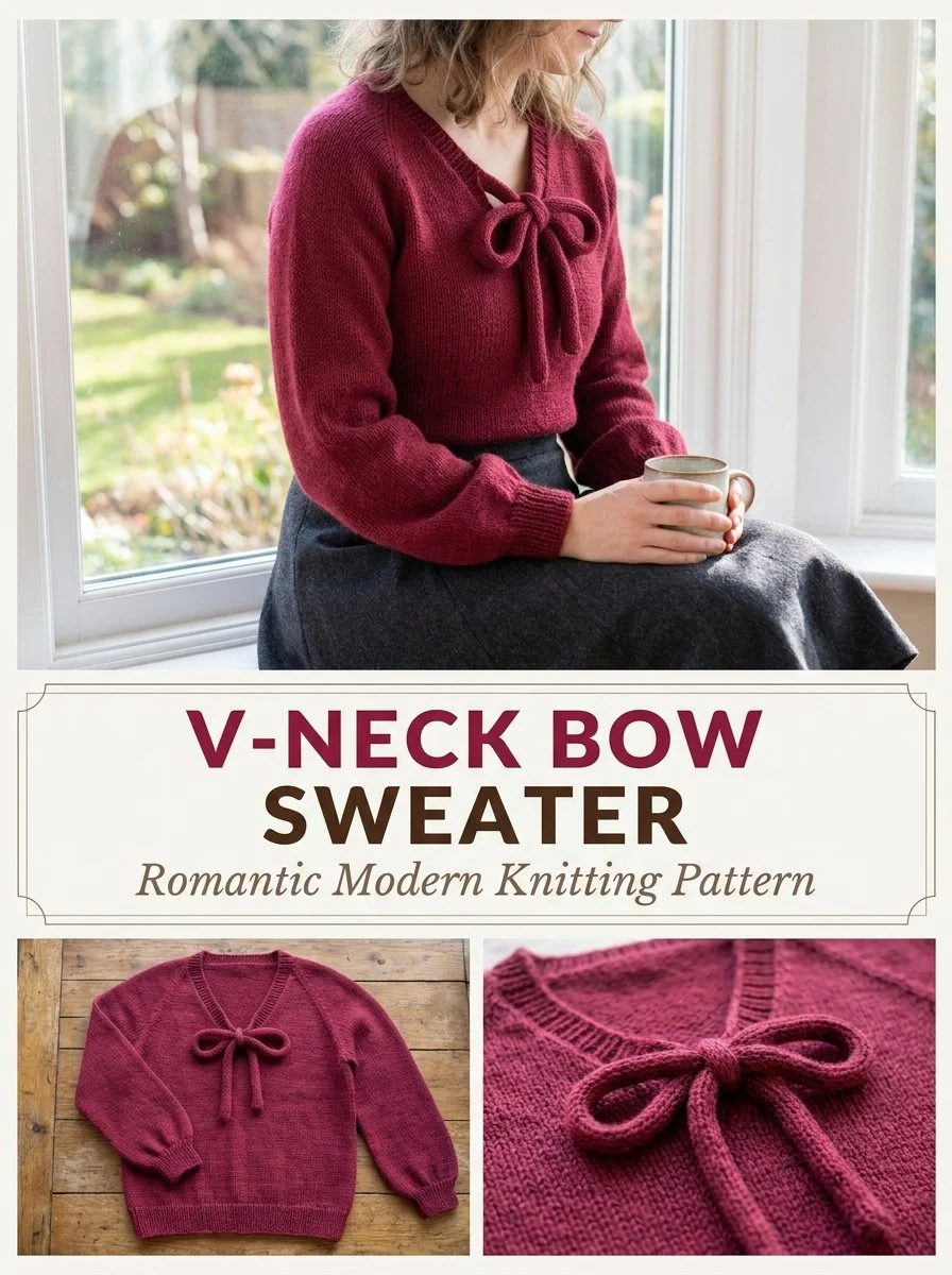 Statement V-Neck Bow Sweater knitting pattern design