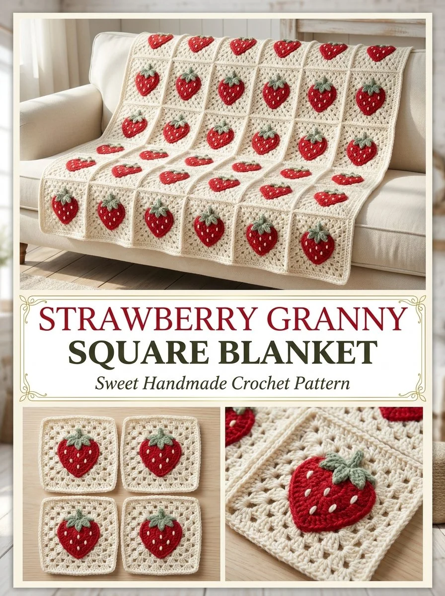 Beautiful Strawberry Granny Square Blanket, showcasing vibrant colors and intricate design.
