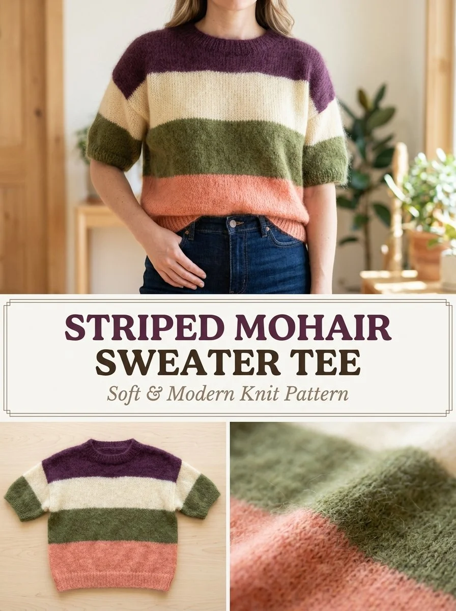 Striped Mohair-Style Sweater Tee knitting pattern for a cozy and stylish look.