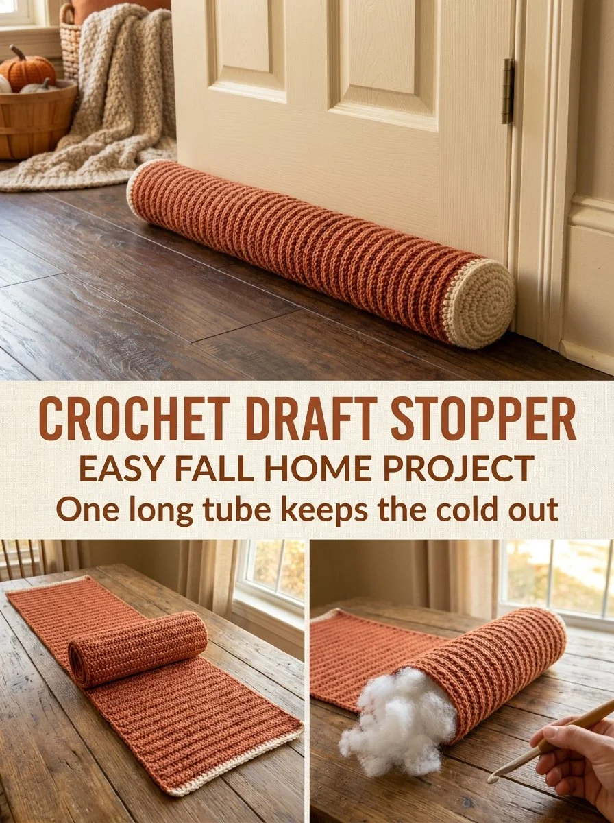 Terracotta crochet draft stopper for cold weather home decor